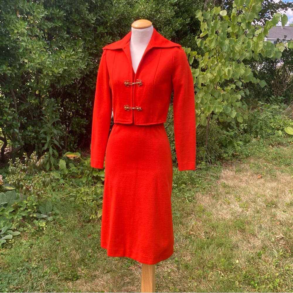 Vintage David Warren paprika red orange wool dress & jacket set xs